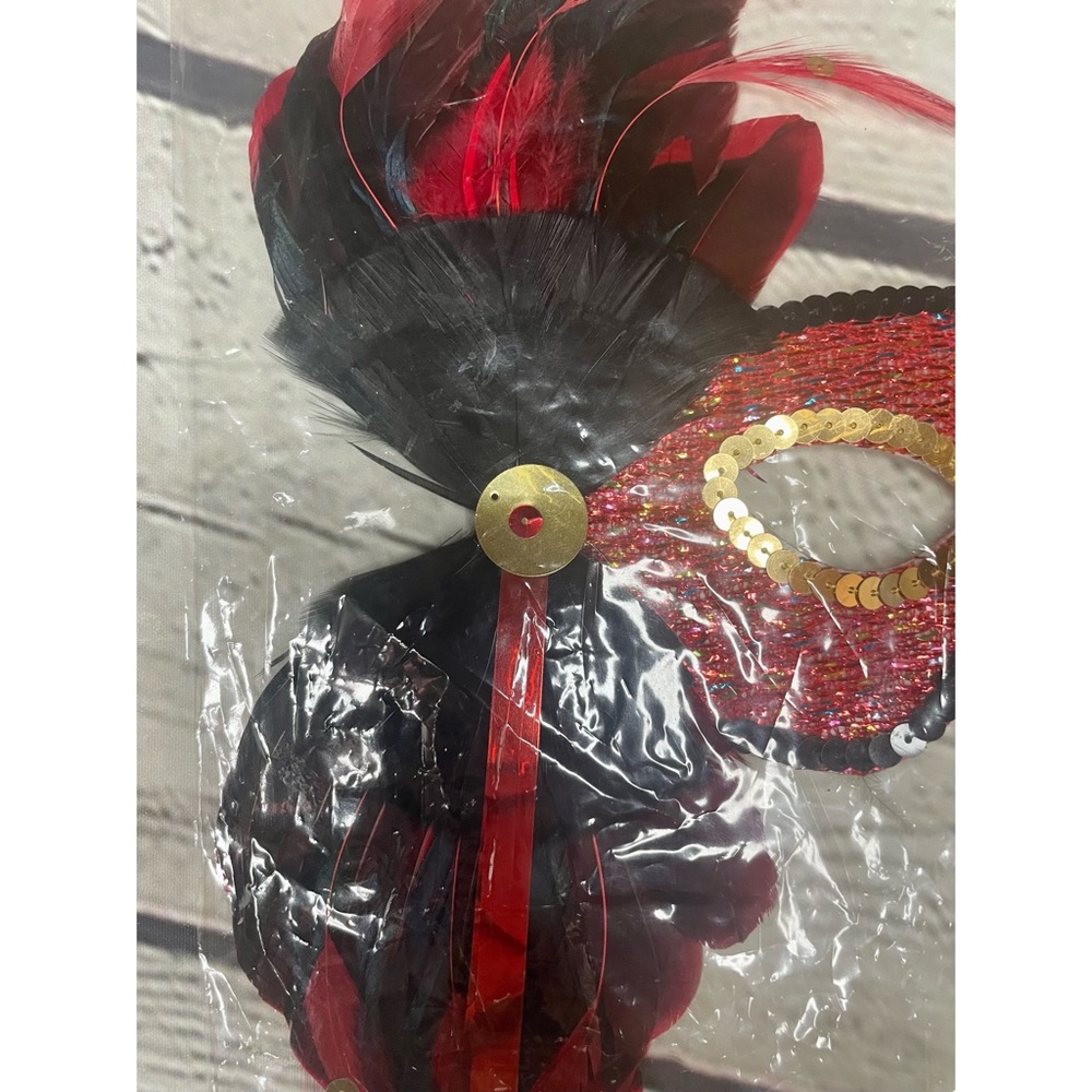 Red Sequin Masquerade Mask - Picture 12 of 15